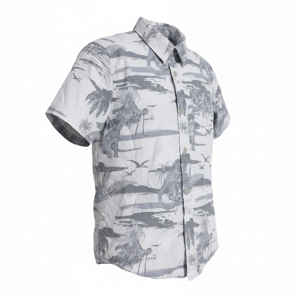 Urban Pipeline Boys Dinosaur Print Short Sleeve Button Up Shirt Grey‎ White M